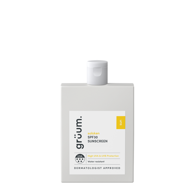 White SPF 30 sunscreen bottle