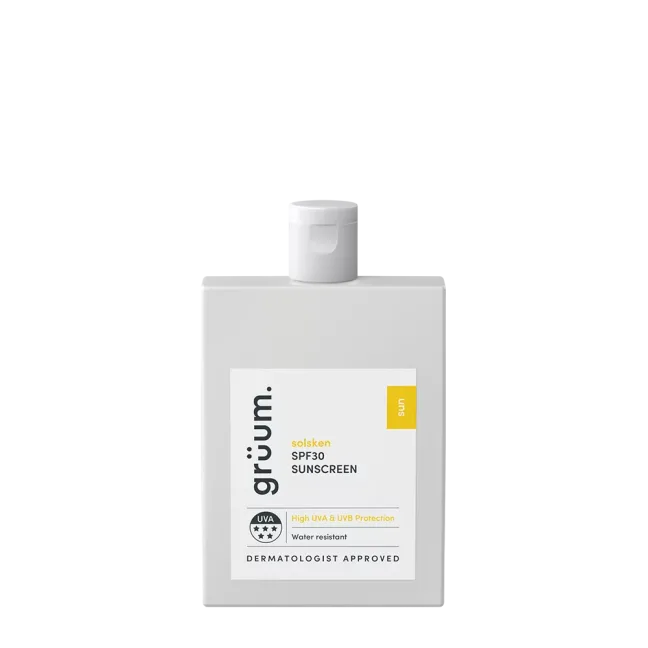 White SPF 30 sunscreen bottle