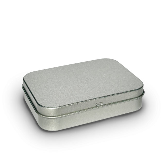 Rectangular metal tin box.