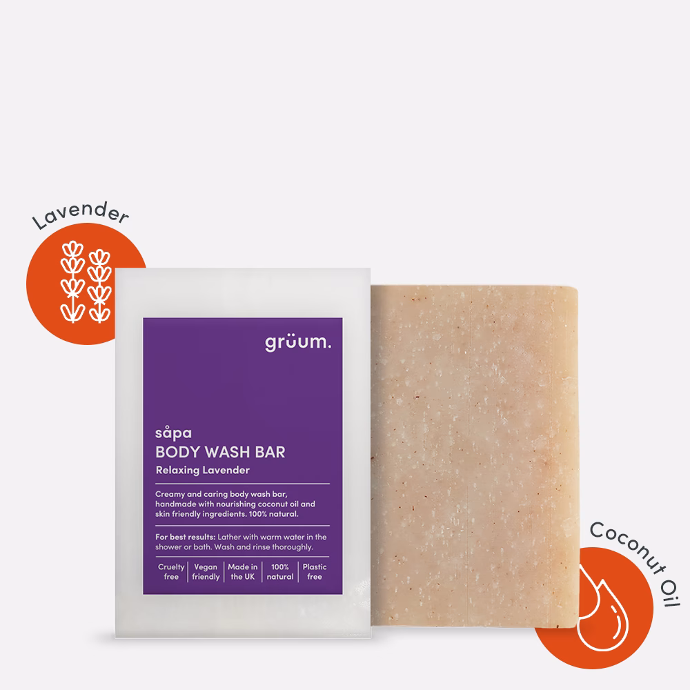 Lavender body wash bar packaging and soap