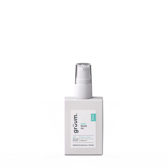 White shave oil bottle with pump