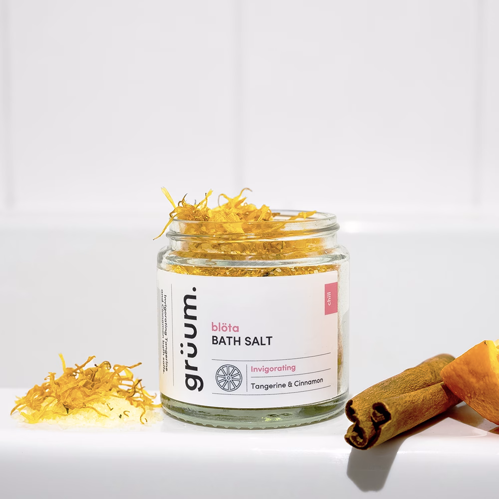 Bath salt jar with ingredients