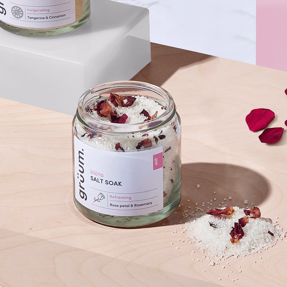 Jar of salt soak with petals
