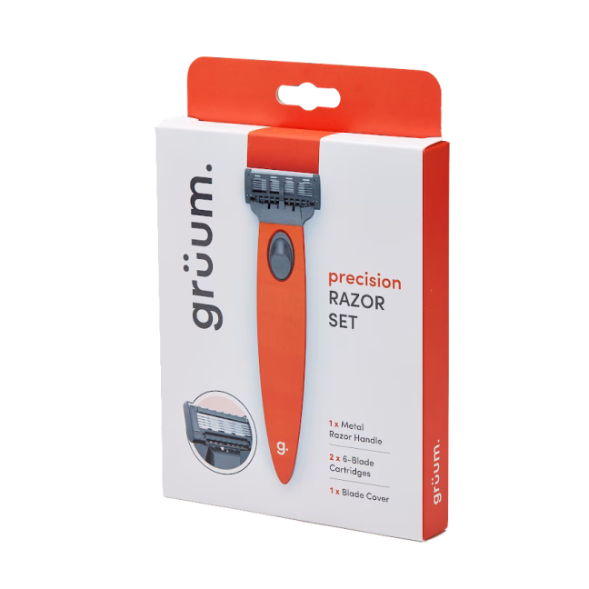 Orange razor set in packaging