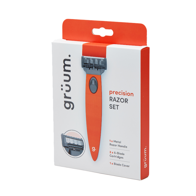 Orange razor set in packaging