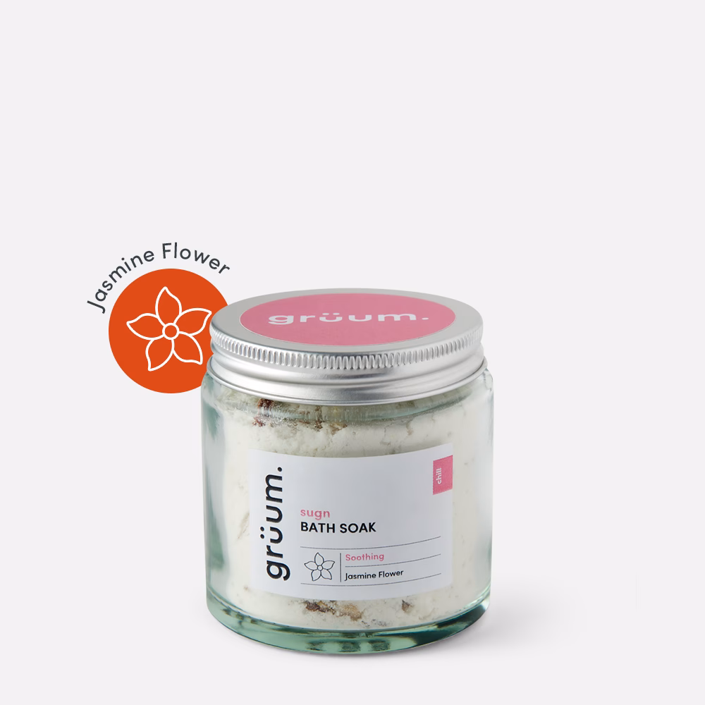 Jar of jasmine bath soak.