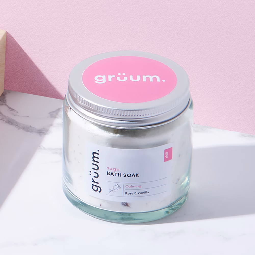 Jar of calming bath soak.