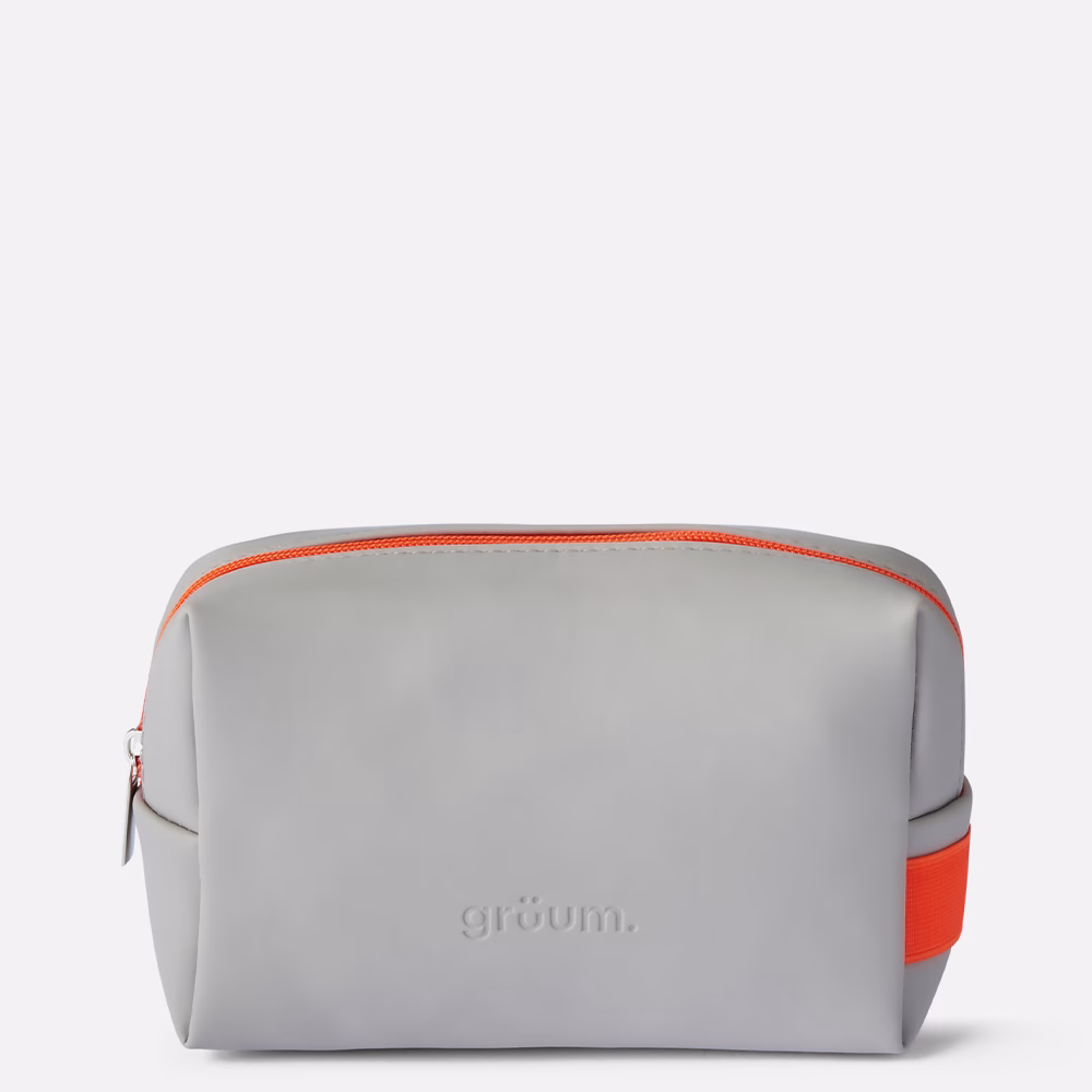 Gray bag with orange zipper