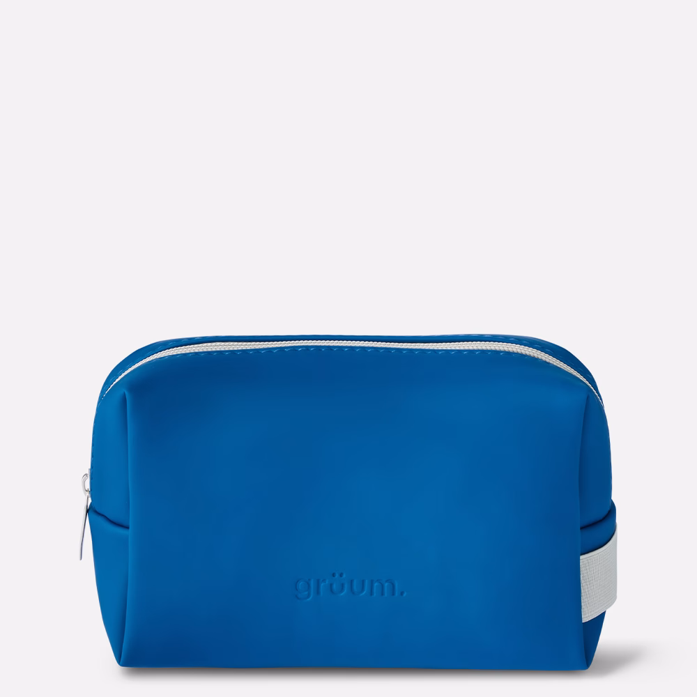 Blue toiletry bag with zipper