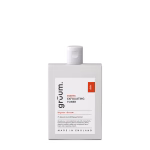 Exfoliating toner bottle on black background.