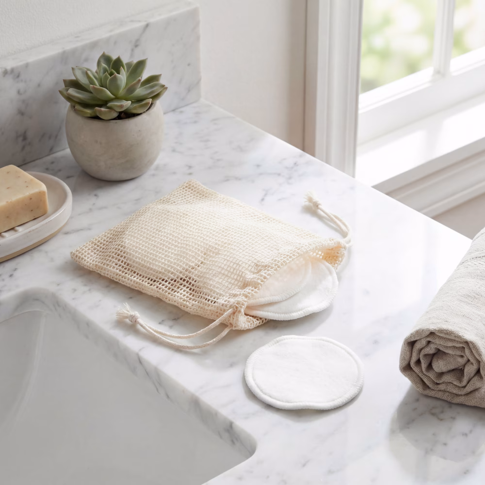 Bathroom with mesh bag and pads