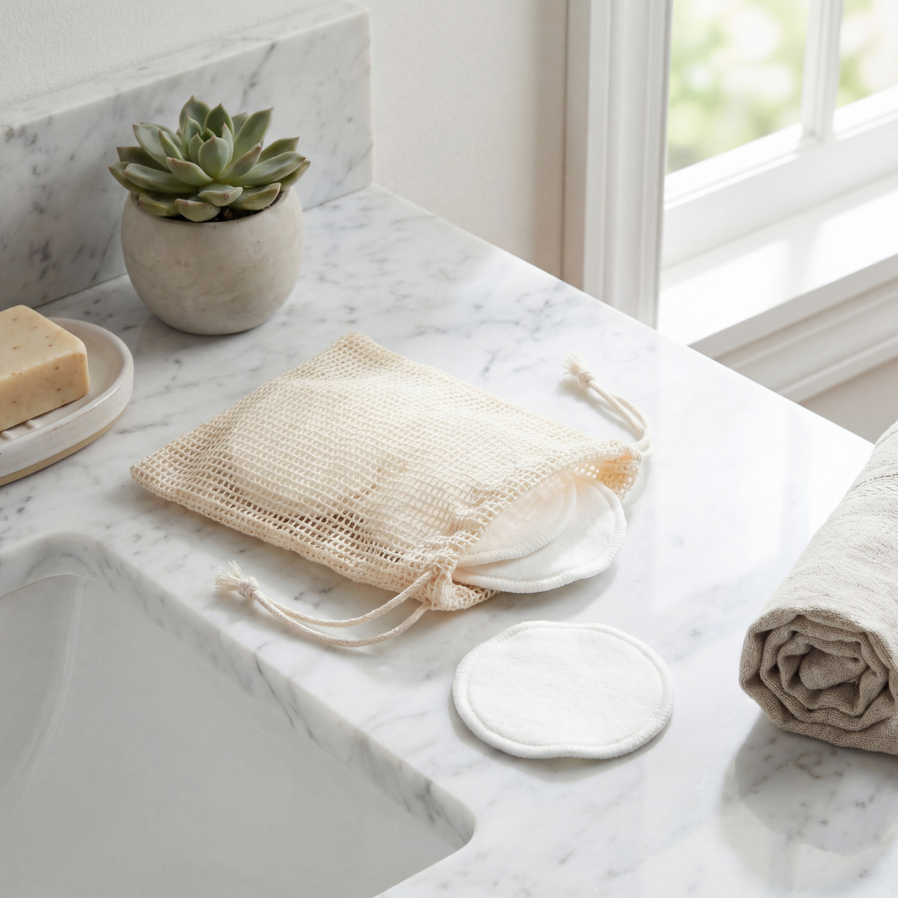 Bathroom with mesh bag and pads