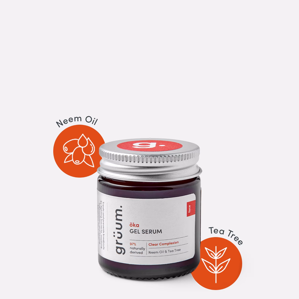 Gel serum jar with neem oil and tea tree