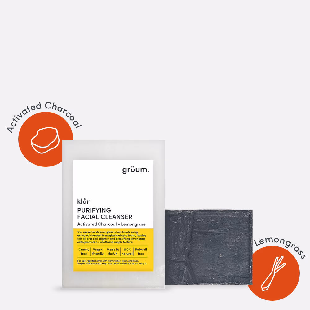 Facial cleanser with charcoal and lemongrass.