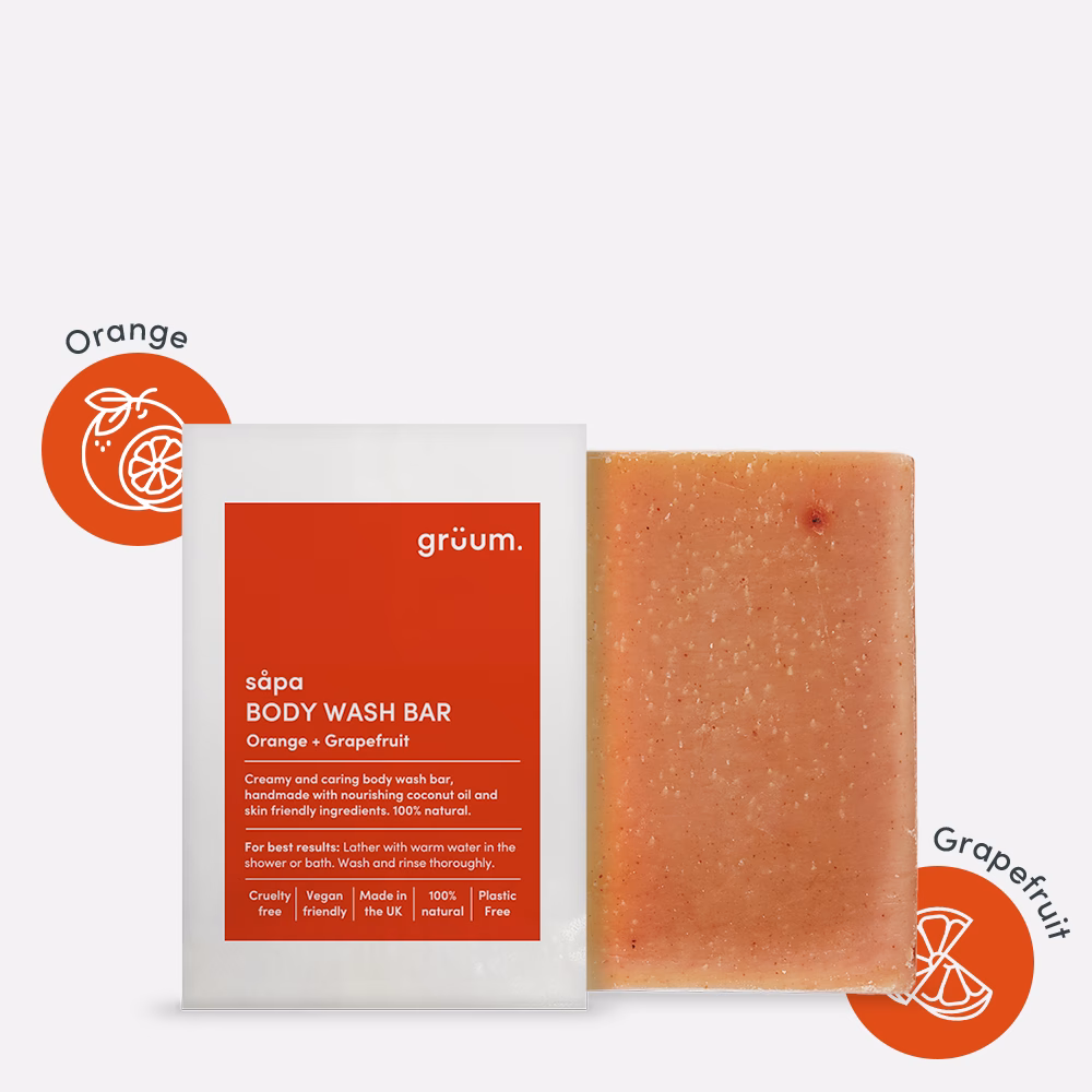 Orange grapefruit body wash bar and packaging.