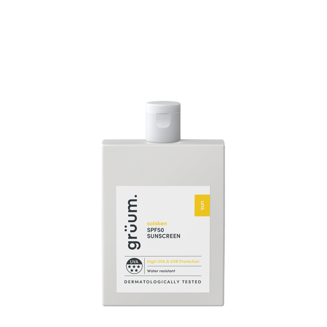 Sunscreen bottle labeled SPF 50.