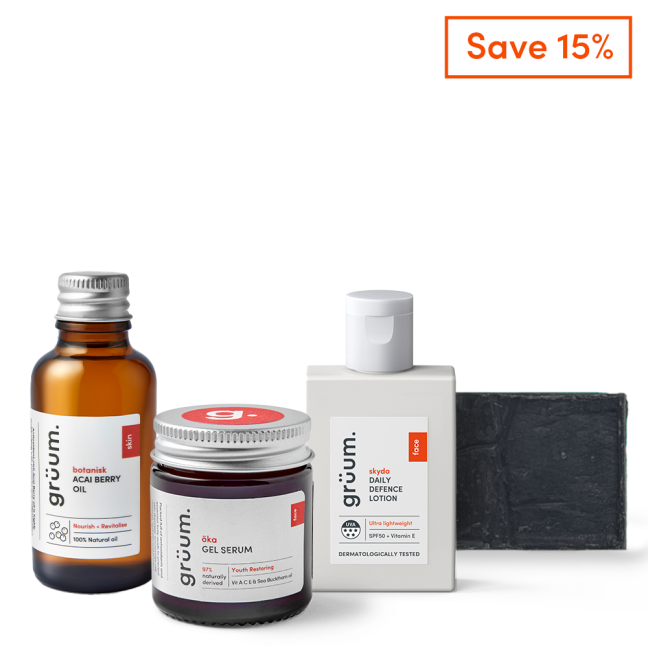 Four skincare products with Save 15% text.