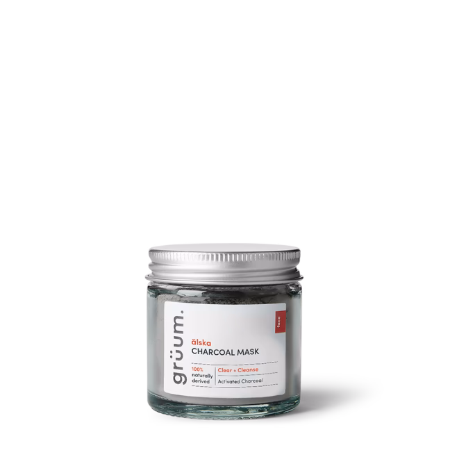 Charcoal mask in glass jar.