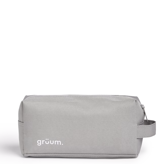 Gray toiletry bag with handle