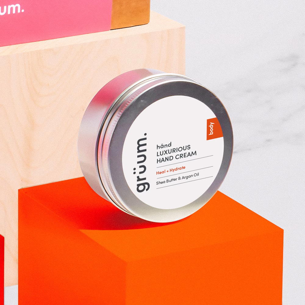 Luxurious hand cream on display blocks.