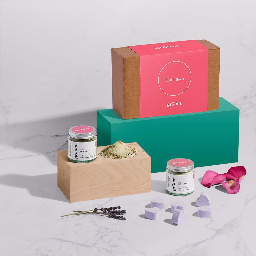 Bath products on colorful blocks