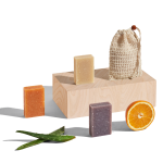 Natural soaps with orange and aloe.