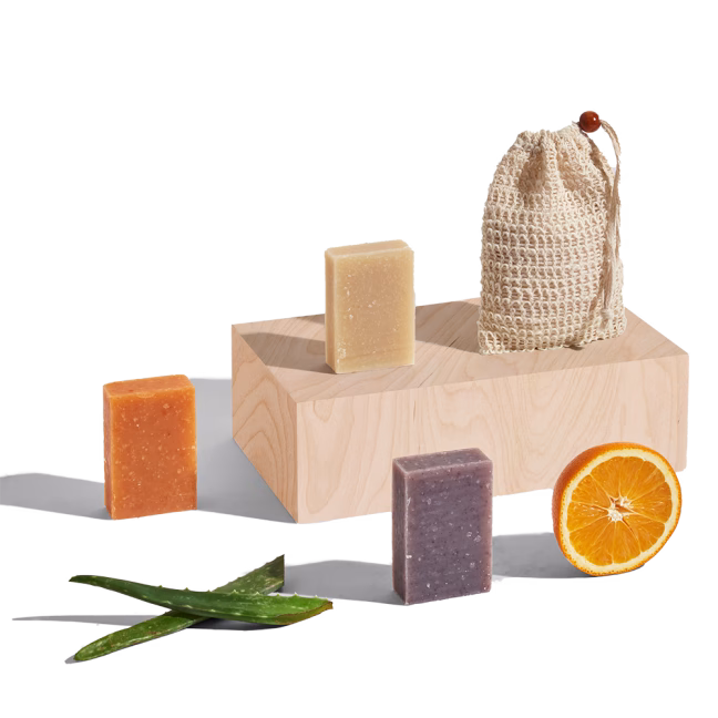 Natural soaps with orange and aloe.