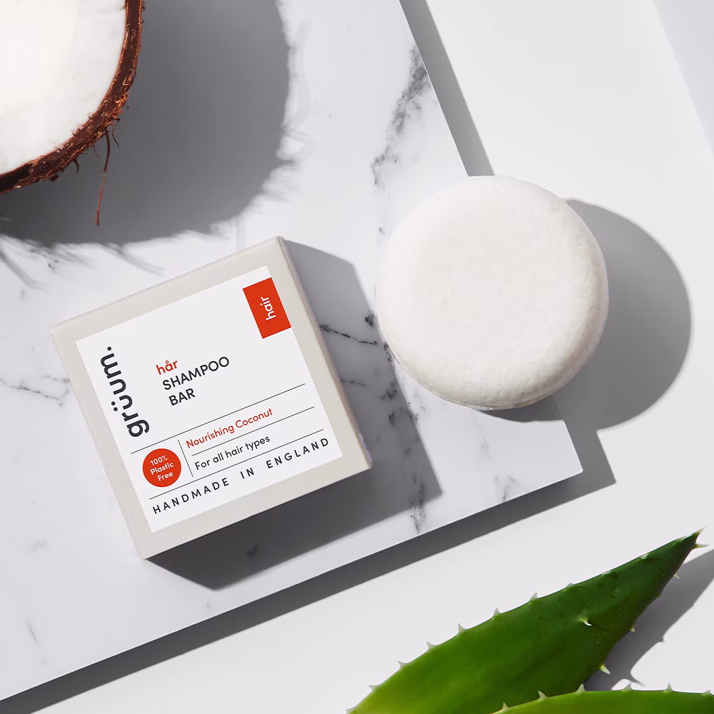 Coconut shampoo bar and packaging