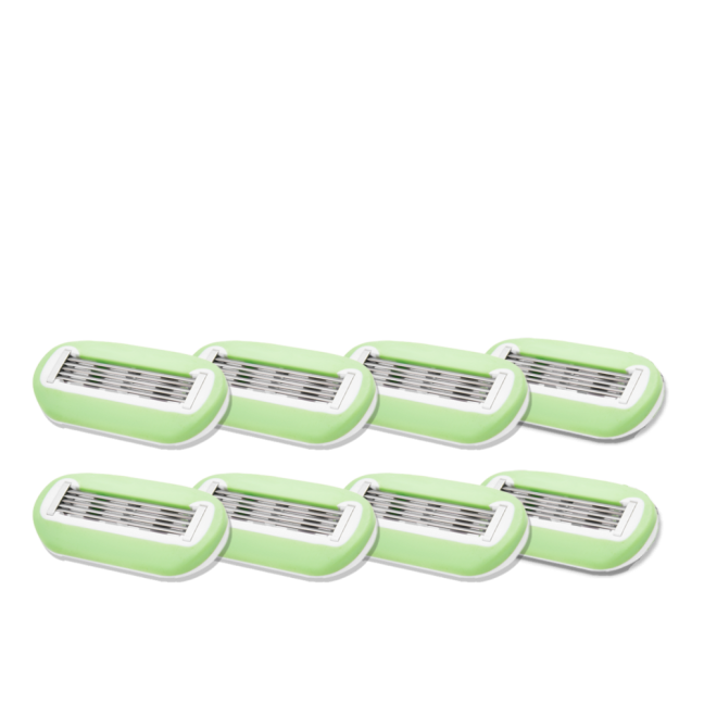 Eight green razor blades