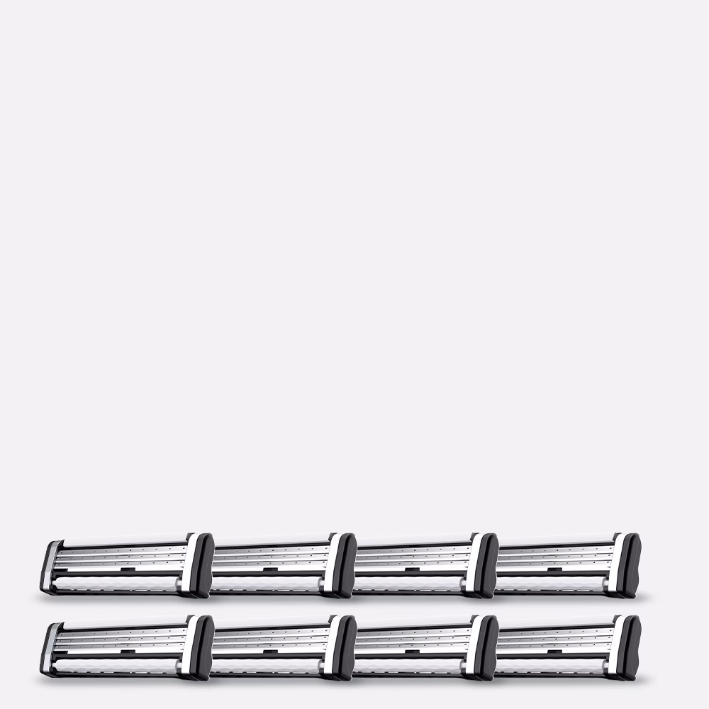Eight razor blade cartridges
