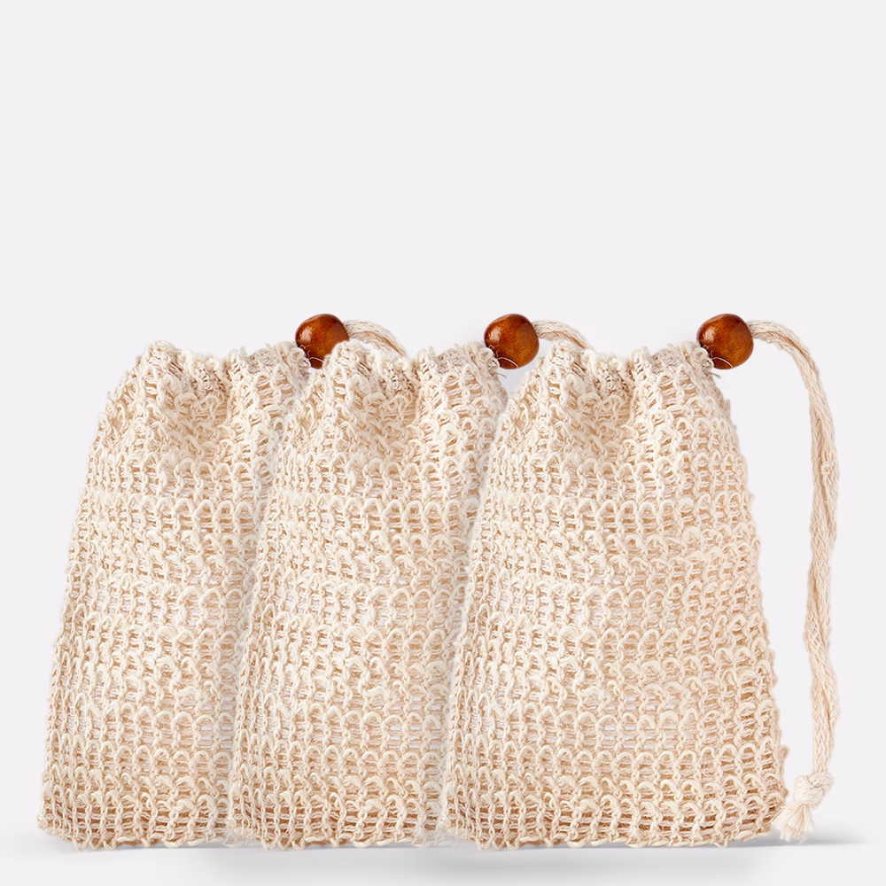 Three mesh drawstring bags