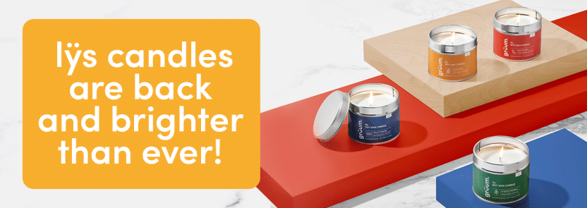 Soy candles on colorful blocks