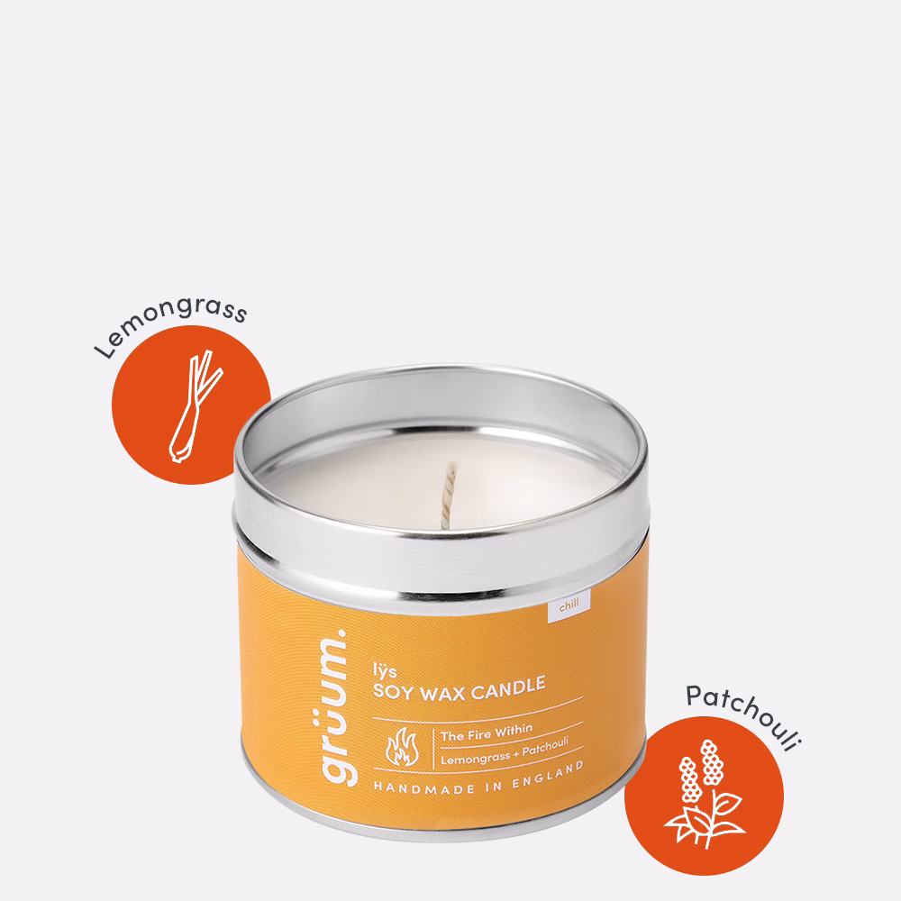 Soy wax candle with lemongrass and patchouli.
