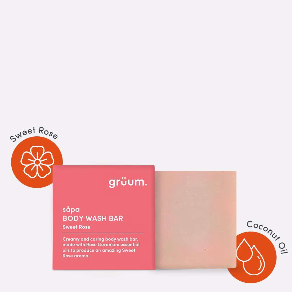 Pink body wash bar with packaging