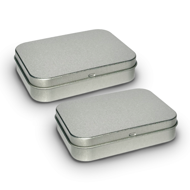 Two rectangular metal tins.
