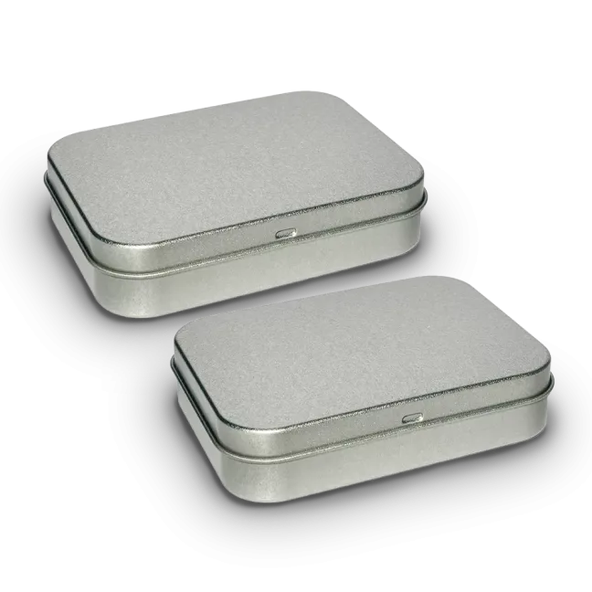 Two rectangular metal tins.