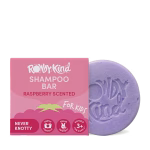 Purple shampoo bar and pink packaging
