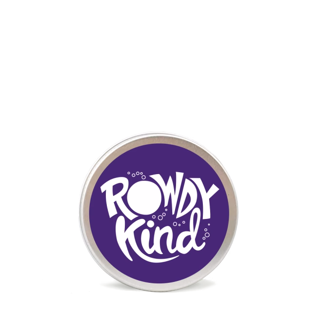 Round tin with Rowdy Kind logo.