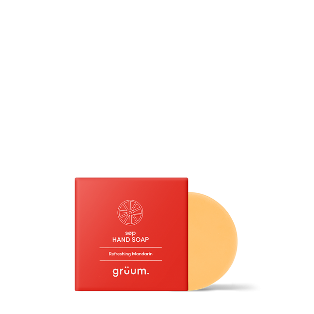 Orange hand soap with red packaging