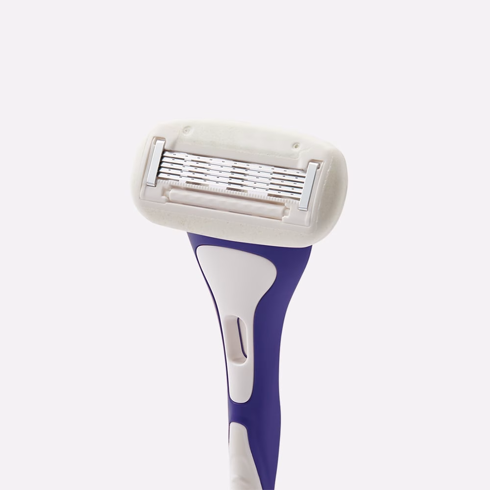 Blue and white razor