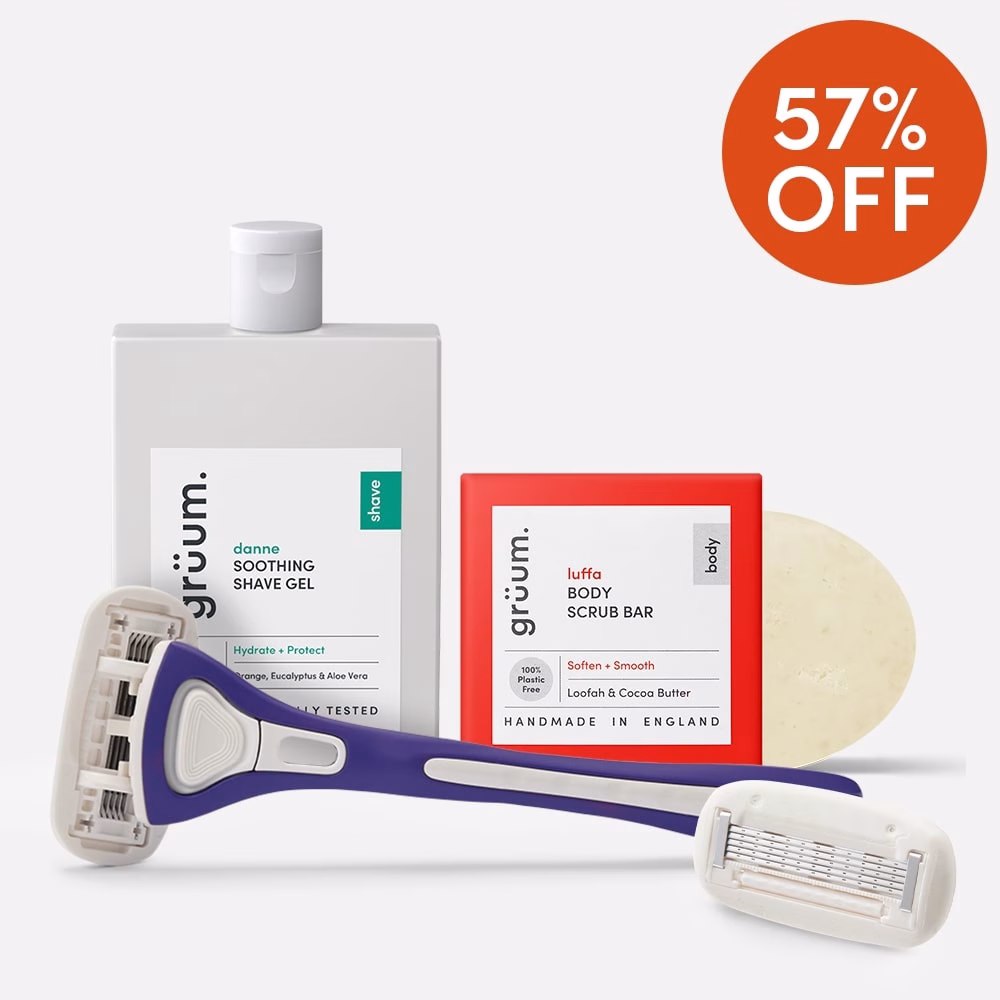 Shaving kit with 57% off sign