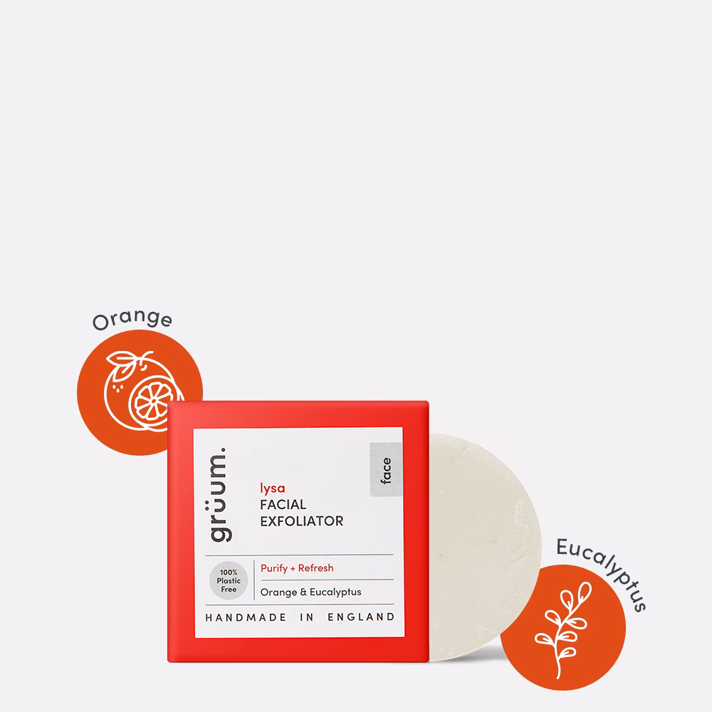 Facial exfoliator with orange and eucalyptus.