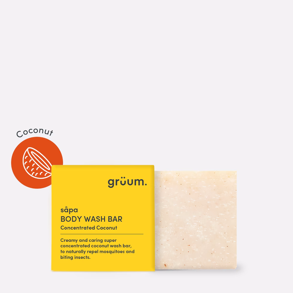 Coconut body wash bar with packaging.