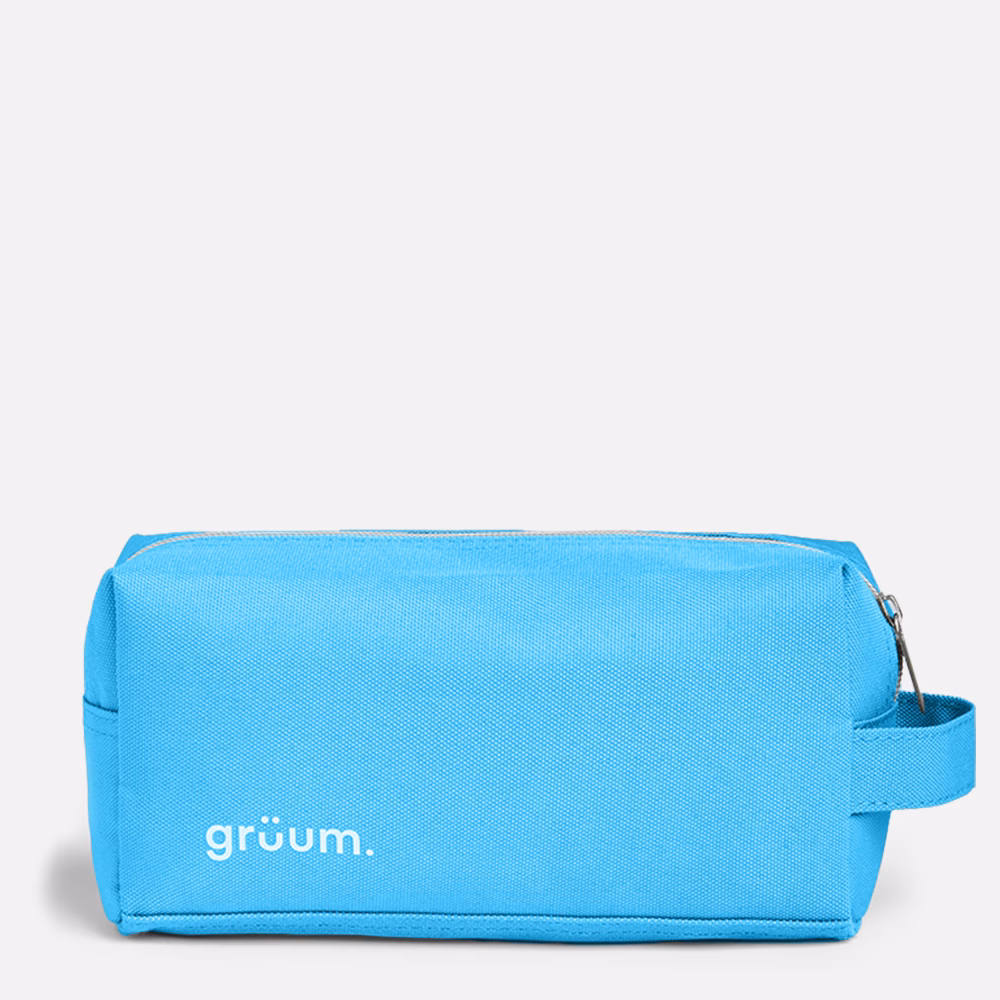Blue toiletry bag with logo