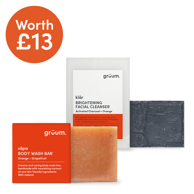 Skincare products with price label.