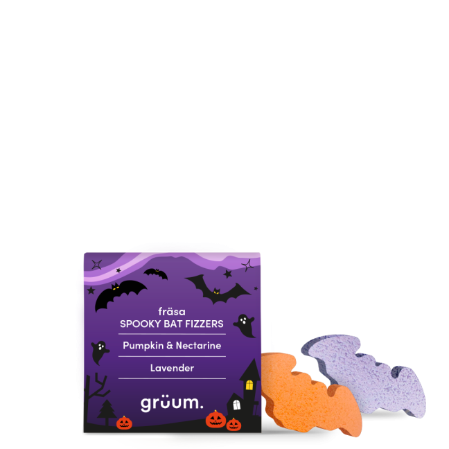 Halloween-themed bath fizzers with bats