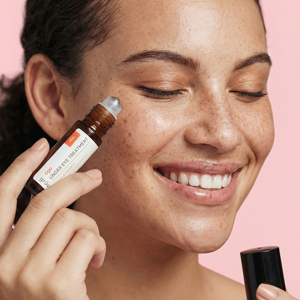 Woman applying under-eye treatment