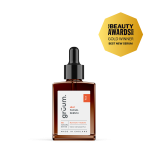 Facial serum bottle with award badge