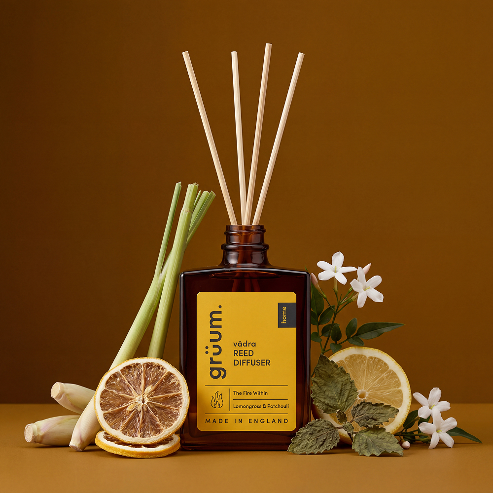 Reed diffuser with lemongrass and citrus.