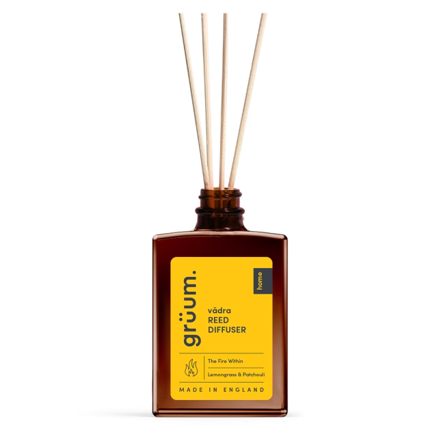 Brown reed diffuser with label
